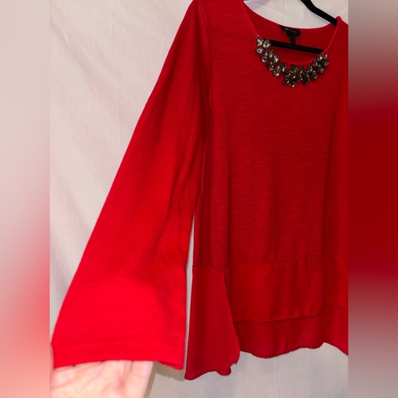 AB Studio Red Blouse with Embellished Neckline - Picture 4 of 11
